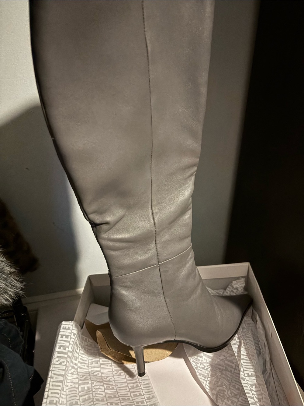 Steve Madden Gray Knee-High Leather Heeled Boots